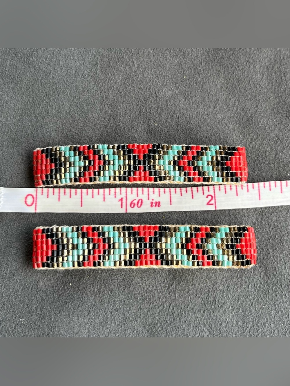 Vintage Beaded *Barrette Pair* in Red, Turquoise & Black - Picture 4 of 10